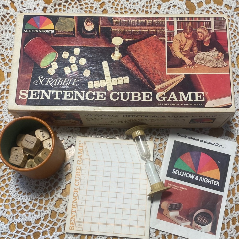 Selchow & Righter Scrabble Sentence Cube Game 1971 Vintage Wood Cubes
